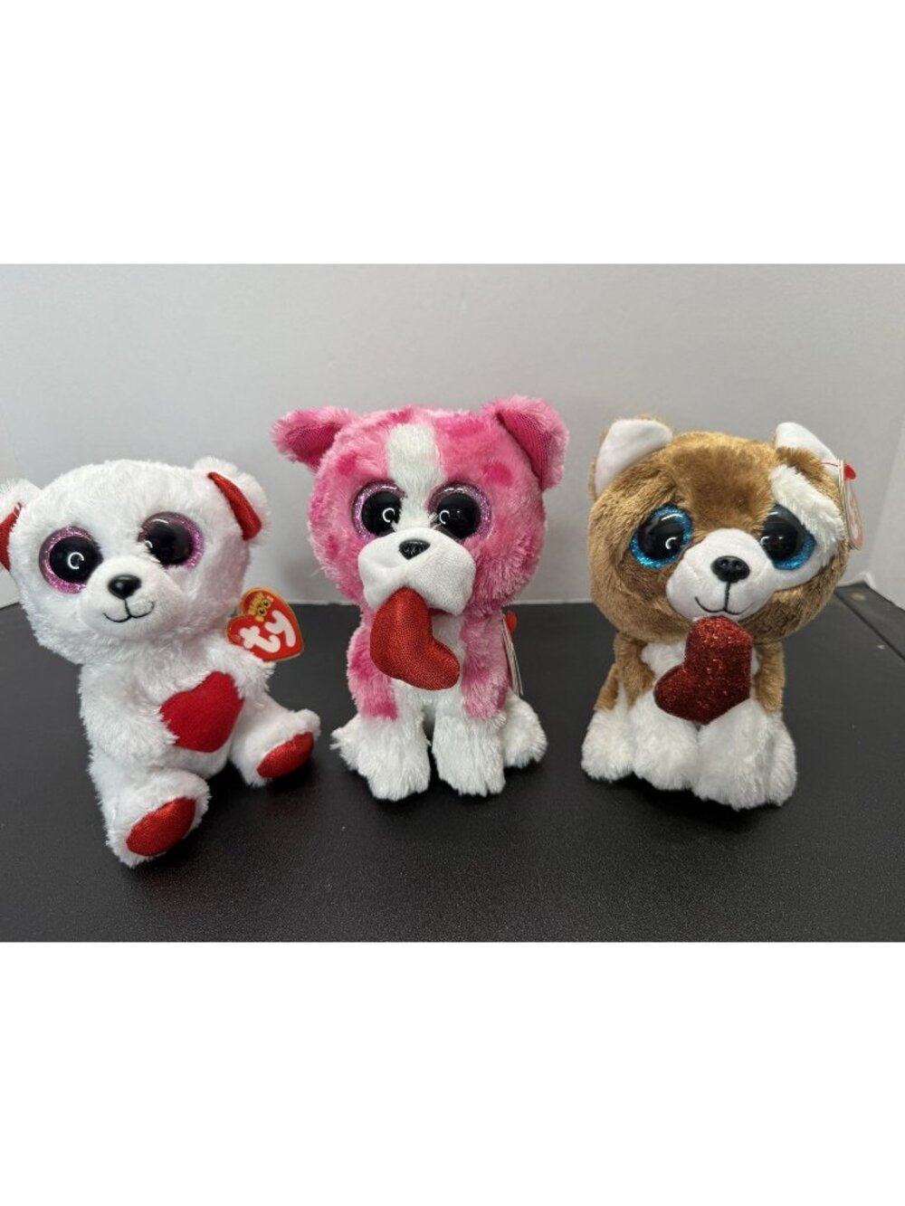 Lot Of 3 Ty Valentines Day 6" Beanie Boos Smooches Dog Romeo Puppy Cuddly Bear